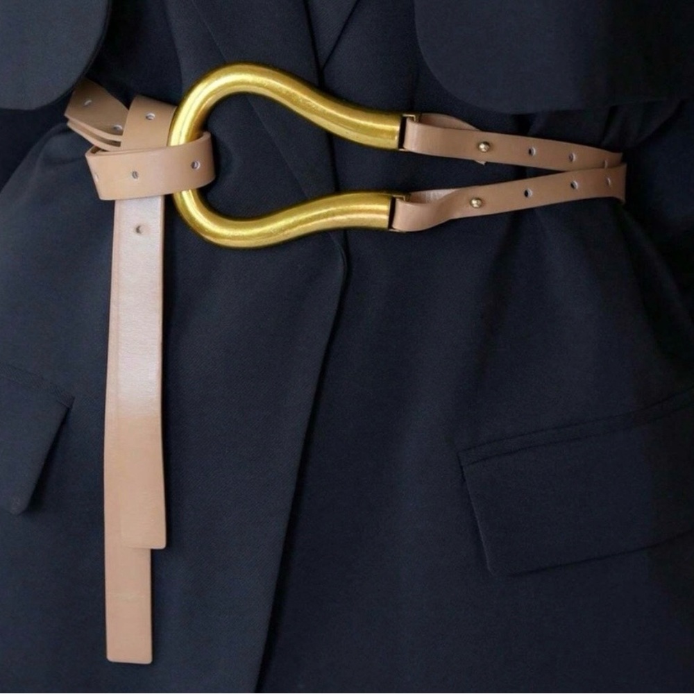 Luxe Vegan Leather Tan and Gold Wrap Belt